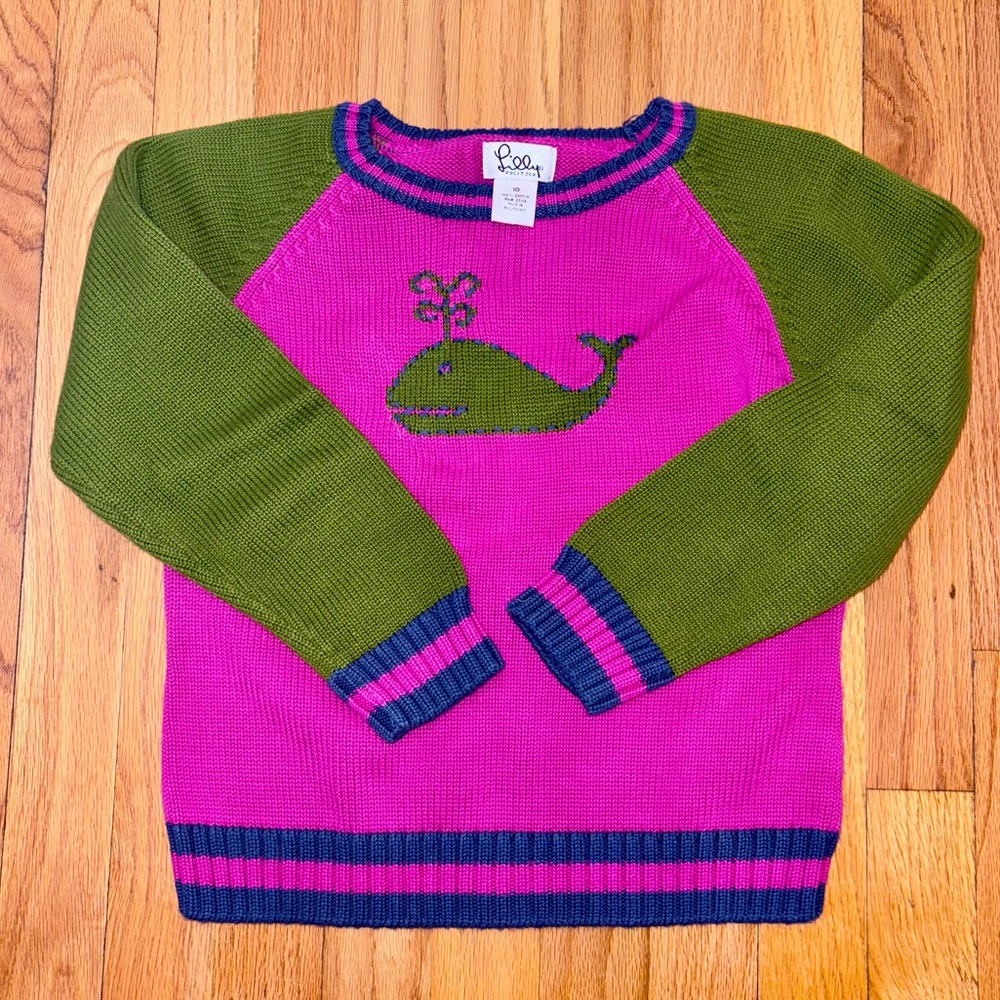 ✨ Lilly Pulitzer ✨ Adorable Pink and Green Whale Embroidered Sweater Size 10